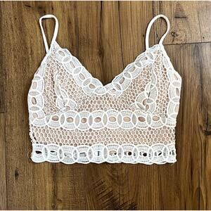 Y2K Women's Size Medium Crochet Ivory Crop Top Zip Charlotte Russe Pre-Owned